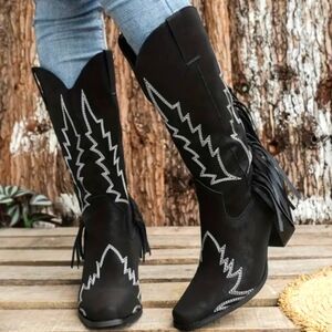 Elegant Western Black Heeled Boots Sz 6.5